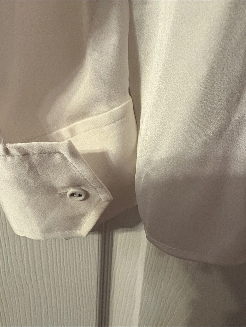 White House Black Market Cream Band-Collar Utility Blouse